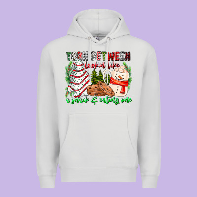 Torn Between Looking Like A Snack Eating One Premium Hoodie Designed By Cowhidedigitalart