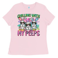 Bubblegum Pink chilling with my peeps easter bunnies cowgirl cowg Ladies Tee - CowGirlArtShop
