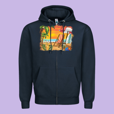 Sunset Beach Background Zipper Hoodie Designed By Barkaloodesign