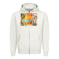 Oatmeal Heather sunset beach background Zipper Hoodie - BarkalooDesign