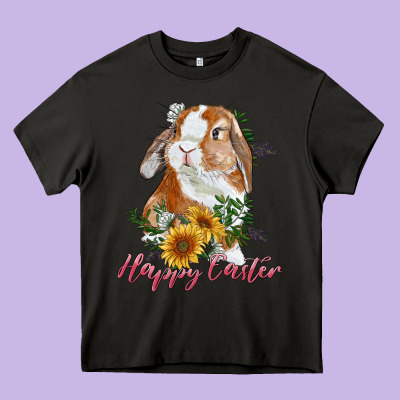 Happy Easter With Bunny And Sunflowers Heavy Core Tee Designed By Ranaportraitstore