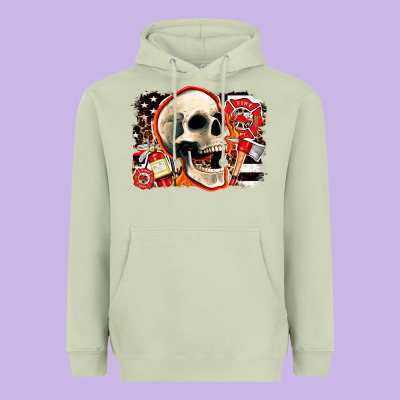 Firefighter Skull Heavyweight Hoodie Designed By Adodesignshop