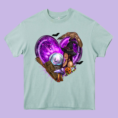 Halloween Heart With Witch Heavy Core Tee Designed By Texasbilliewilder
