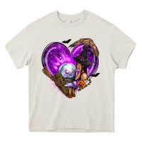 Cream Halloween Heart with Witch Heavy Core Tee - texasbilliewilder