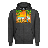 Charcoal Heather sunset beach Zipper Hoodie - BarkalooDesign
