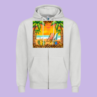 Sunset Beach Zipper Hoodie Designed By Barkaloodesign