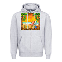 Heather Grey sunset beach Zipper Hoodie - BarkalooDesign