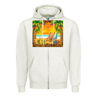 Oatmeal Heather sunset beach Zipper Hoodie - BarkalooDesign