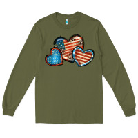 Army Green American flag hearts 4th of july Long Sleeve Tee - FaDigitalArtStudio