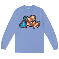 Colony Blue American flag hearts 4th of july Long Sleeve Tee - FaDigitalArtStudio