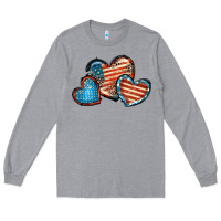 Heather Grey American flag hearts 4th of july Long Sleeve Tee - FaDigitalArtStudio
