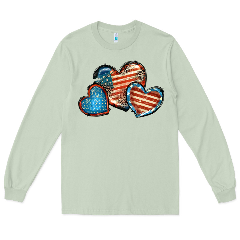 American Flag Hearts 4th Of July Long Sleeve Tee by FaDigitalArtStudio | Teevron