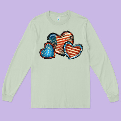American Flag Hearts 4th Of July Long Sleeve Tee Designed By Fadigitalartstudio