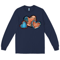 Navy American flag hearts 4th of july Long Sleeve Tee - FaDigitalArtStudio