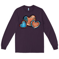Plum American flag hearts 4th of july Long Sleeve Tee - FaDigitalArtStudio