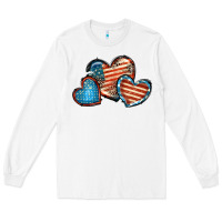 White American flag hearts 4th of july Long Sleeve Tee - FaDigitalArtStudio