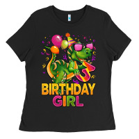 Black 3rd birthday girl t rex pink Ladies Tee - CowGirlArtShop