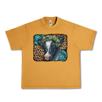 Peanut Butter Floral Cow Leopard Gemstone Urban Heavy Tee - CowCowDesign