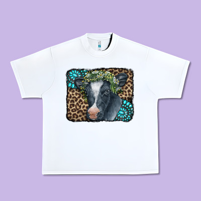 Floral Cow Leopard Gemstone Urban Heavy Tee Designed By Cowcowdesign