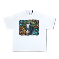 White Floral Cow Leopard Gemstone Urban Heavy Tee - CowCowDesign