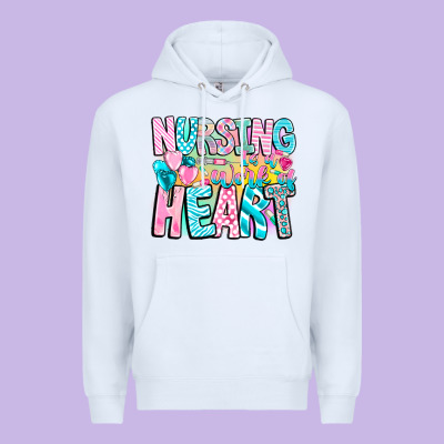 Nursing Is A Work Of Heart Premium Hoodie Designed By Cowhidedigitalart