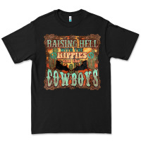 Black Raising hell with the hippies and the cowboys Premium Tee - HowdyJamesFarm