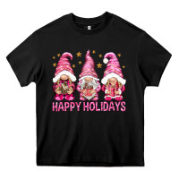 Black Happy holidays with gnomes Heavy Core Tee - NancyCooperArtShop