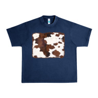 Navy Brown Cowhide Background Urban Heavy Tee - CowCowDesign
