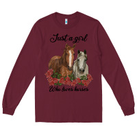 Burgundy just a girl who loves horses no background Long Sleeve Tee - RanaPortraitStore