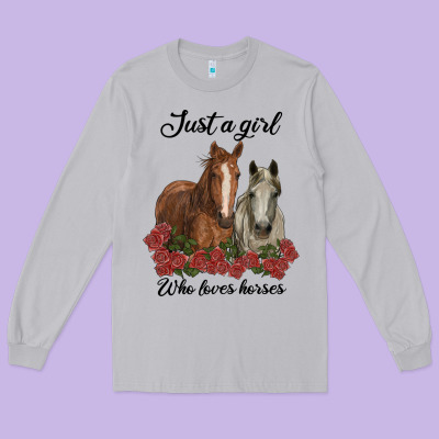 Just A Girl Who Loves Horses No Background Long Sleeve Tee Designed By Ranaportraitstore