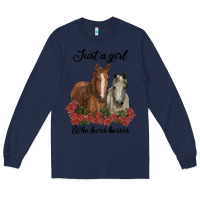 Navy just a girl who loves horses no background Long Sleeve Tee - RanaPortraitStore