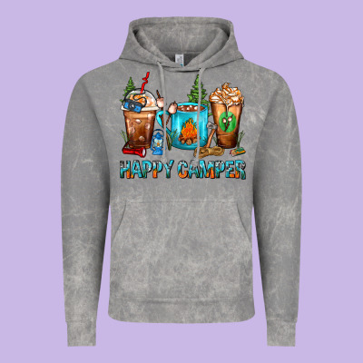 Happy Camper Coffee Cups Vintage Hoodie Designed By Fadigitalartstudio
