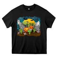 Black Cemetery with Ghost Cats Heavy Core Tee - texasbilliewilder