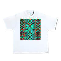 White Aztec Turquoise Pattern Urban Heavy Tee - CowCowDesign