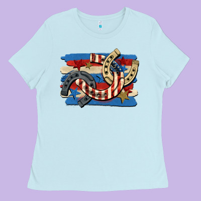 4th Of July Horseshoe Ladies Tee Designed By Cowgirlartshop
