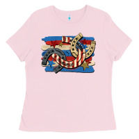 Bubblegum Pink 4th of july horseshoe Ladies Tee - CowGirlArtShop