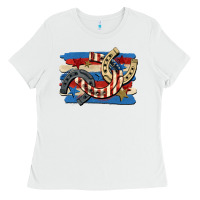 White 4th of july horseshoe Ladies Tee - CowGirlArtShop