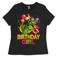 Black 6th birthday girl t rex pink Ladies Tee - CowGirlArtShop