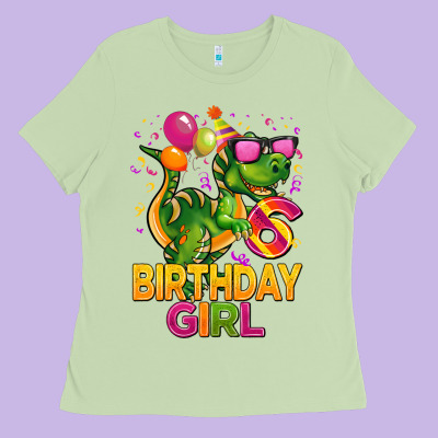 6th Birthday Girl T Rex Pink Ladies Tee Designed By Cowgirlartshop