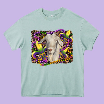 Mardi Gras Goat Fleur De Lis Heavy Core Tee Designed By Ranaportraitstore