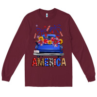Burgundy Western Fourth Of July America Truck Long Sleeve Tee - FaDigitalArtStudio