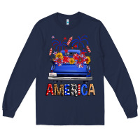 Navy Western Fourth Of July America Truck Long Sleeve Tee - FaDigitalArtStudio