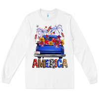 White Western Fourth Of July America Truck Long Sleeve Tee - FaDigitalArtStudio