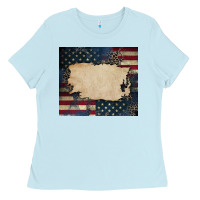 Baby Blue American flag add your text Ladies Tee - CowGirlArtShop