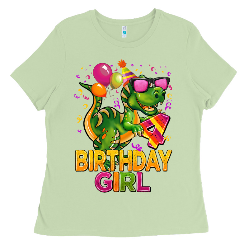 4th Birthday Girl T Rex Pink Ladies Tee by CowGirlArtShop | Teevron