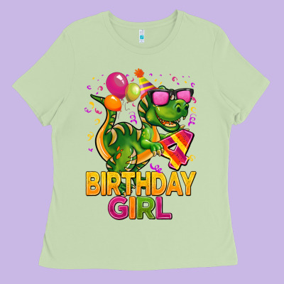 4th Birthday Girl T Rex Pink Ladies Tee Designed By Cowgirlartshop