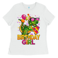 White 4th birthday girl t rex pink Ladies Tee - CowGirlArtShop