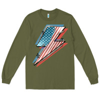 Army Green American flag lightning bolt 4th of july Long Sleeve Tee - FaDigitalArtStudio