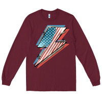 Burgundy American flag lightning bolt 4th of july Long Sleeve Tee - FaDigitalArtStudio