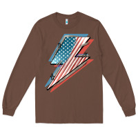 Chestnut American flag lightning bolt 4th of july Long Sleeve Tee - FaDigitalArtStudio